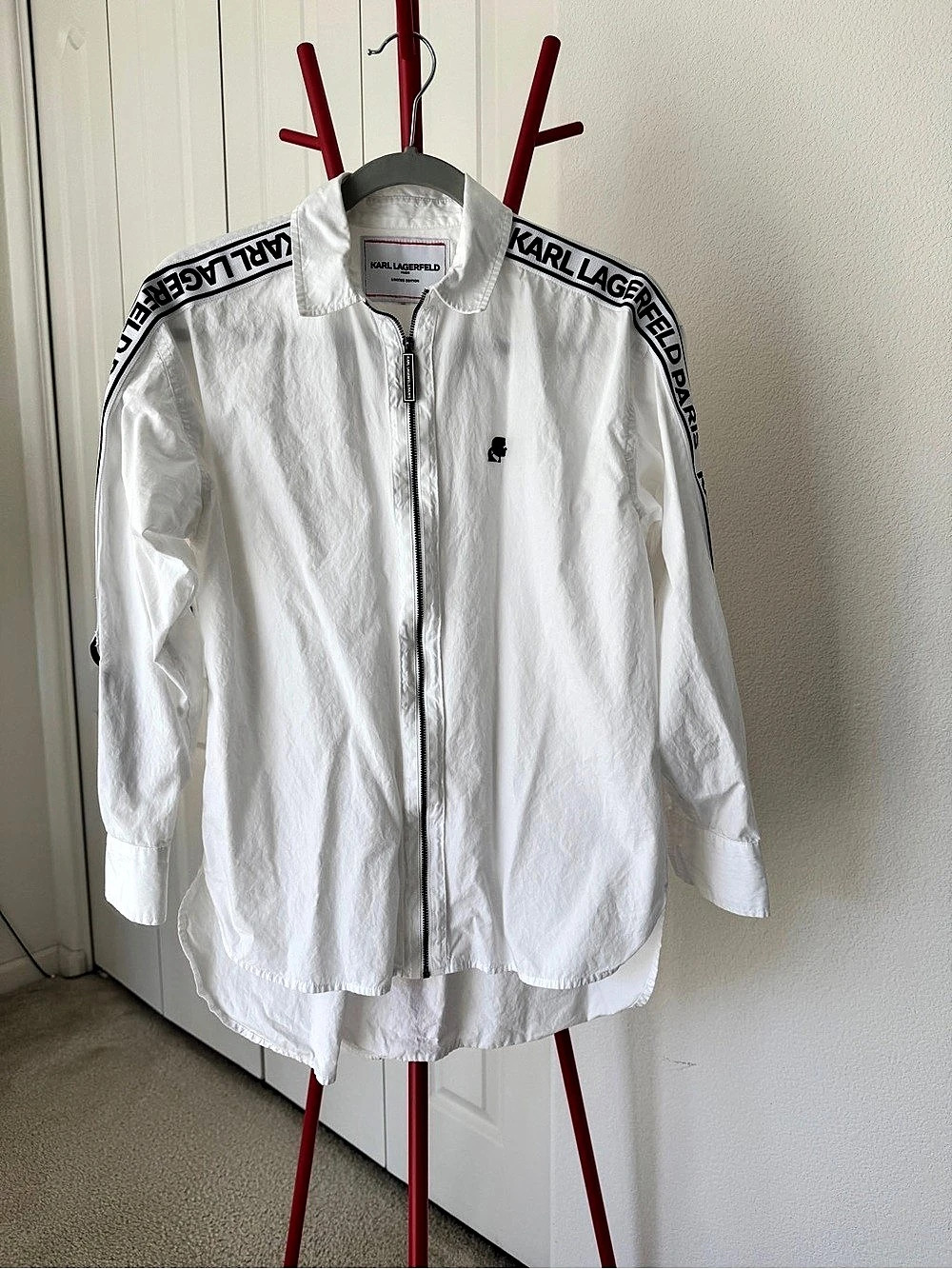 Karl Lagerfeld White Cotton Zip Shirt Size Small Like New